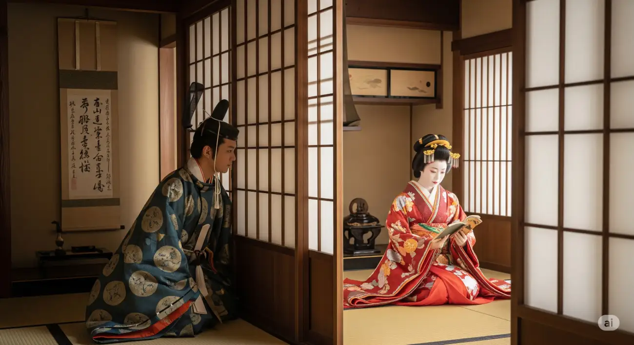 平安時代男性貴族在偷看女性貴族